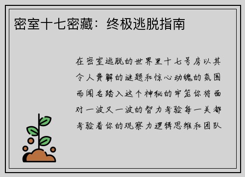 密室十七密藏：终极逃脱指南
