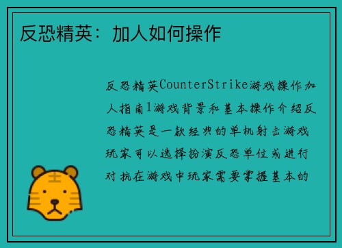 反恐精英：加人如何操作
